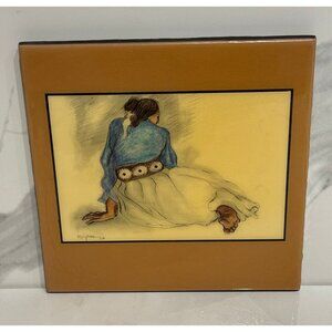 R.C. Gorman Native American Woman Art Tile 1976 Harmony Design 8x8 Signed